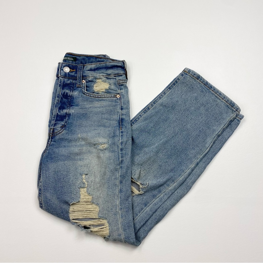 Women’s Wild Fable Highest Rise Distressed Straight Leg Denim Blue Jeans Size 00